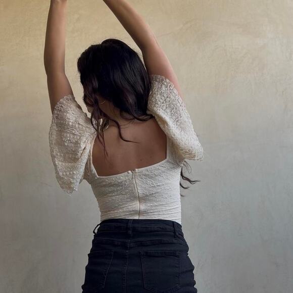 Cream lace cropped leotard one - Picture 3 of 5